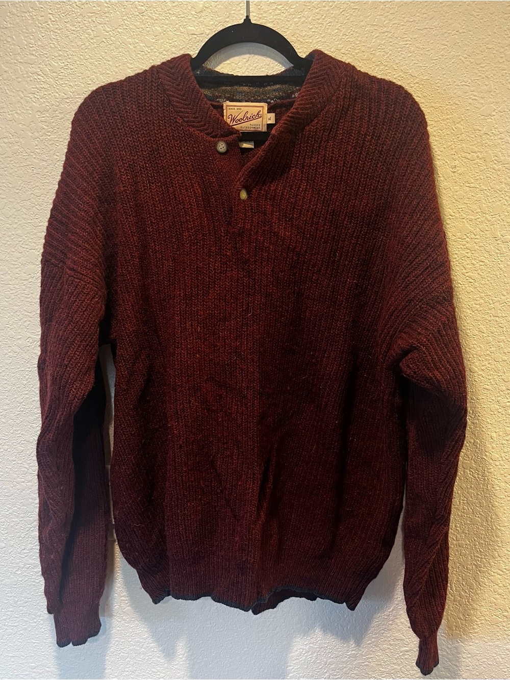 Woolrich Men's Dark Burgundy Henley Crewneck Sweater